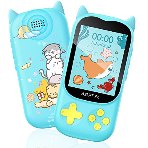 AGPTEK 8 GB MP3 Player für Kinder mit Bluetooth 5.3, Katzendesign MP3-Player mit Spieltaste,HD-Lautsprecher, 2,4 Zoll TFT-Display, Lautstärketaste, FM-Radio, Wecker, TF-Karte bis zu 128 GB, Blau von AGPTEK