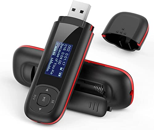 AGPTEK 8GB Tragbare USB MP3 Player 1 Zoll LCD Display USB Stick mit FM, Aufnahme, U3, Schwarz und Rot von AGPTEK
