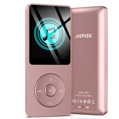 AGPTEK MP3 Player, 8GB/16GB MP3 Player 70 Stunden Wiedergabezeit MP3 Player (8GB, Rosagold) von AGPTEK