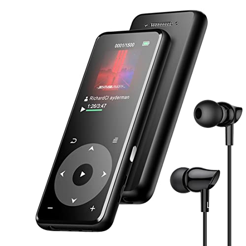 AGPTEK MP3-Player, Bluetooth 5.3, mit Lautsprecher, 1,8 Zoll Display, aus Metall mit verlustfreiem Sound/Touch-Taste/FM-Radio/Recorder/Schrittzähler, 8 GB, unterstützt TF-Karte, 128 GB, Schwarz von AGPTEK