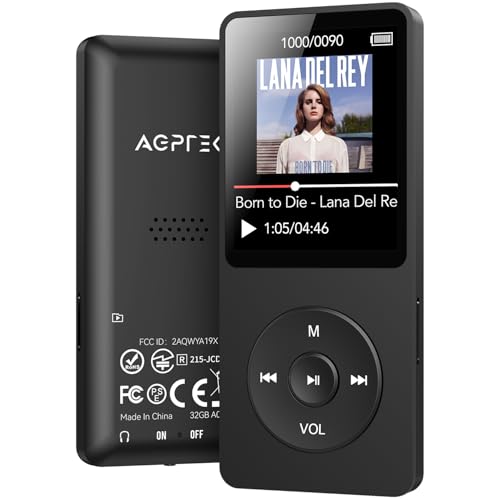 AGPTEK MP3 Player 32GB Bluetooth 5.3, 1.8 Zoll 70 Stunden Wiedergabezeit Digital Kinder MP3 Player mit FM Radio, bis zu 128G,(Ohne Kopfhörer) Schwarz von AGPTEK