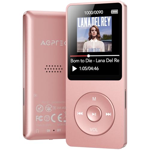 AGPTEK MP3 Player 32GB Bluetooth 5.3, 1.8 Zoll 70 Stunden Wiedergabezeit Digital Kinder MP3 Player mit FM Radio, bis zu 128G,(Ohne Kopfhörer) Rosagold von AGPTEK