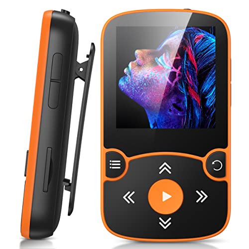 AGPTEK MP3 Player Bluetooth 5.0 Sport 32GB mit 1,5 Zoll TFT Farbbildschirm, Mini Musik Player mit Clip, Unterstützt bis 128GB TF Karte, mit unabhängiger Lautstärketaste, Orange von AGPTEK