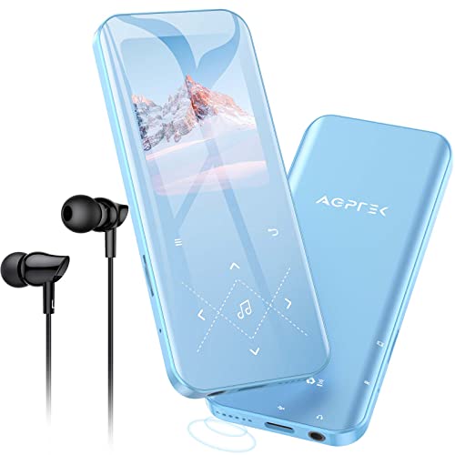 AGPTEK MP3 Player Bluetooth 5.3, 32GB HiFi Sound Musikplayer mit 2,4 Zoll TFT Farbbildschirm, Kopfhörer, Lautsprecher, Touch-Tasten, FM-Radio, E-Book, Aufnahme, Unterstüzt TF-128GB, Blau von AGPTEK