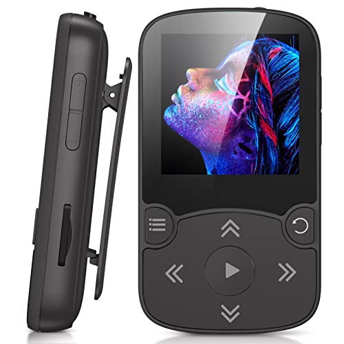 AGPTEK MP3 Player Bluetooth 5.3 Sport 64GB mit 1,5 Zoll TFT Farbbildschirm, Mini Musik Player mit Clip, Unterstützt bis 128GB SD Karte,Schwarz von AGPTEK
