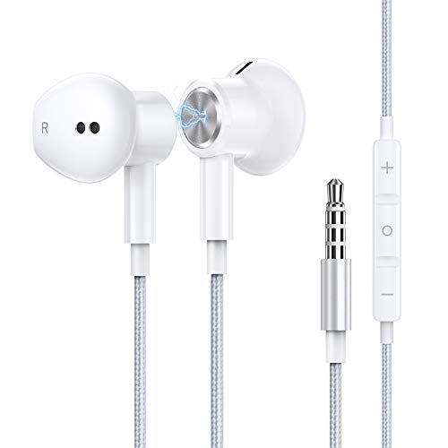 AGPTEK Magnetische Kopfhörer mit Mikrofon, in earKopfhörer Geräuschunterdrückung, Stereo-Sound, In-Ear-Kopfhörer mit Lautstärkeregler, 3,5-mm-Klinkenstecker, für Handy, MP3-Player, iPad, Tablets, Weiß von AGPTEK