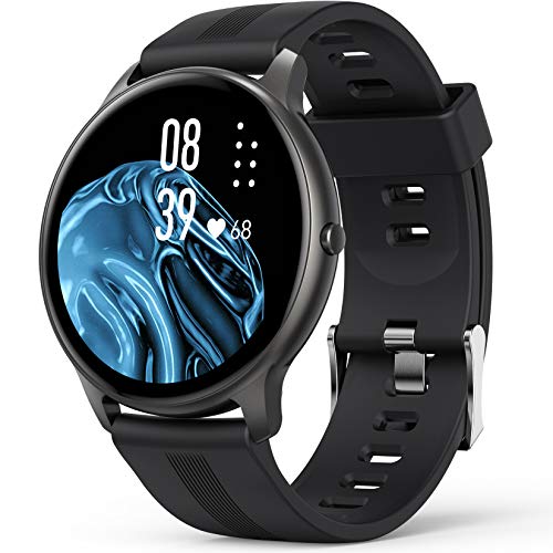 AGPTEK Smartwatch, 1,3 Zoll runde Armbanduhr mit personalisiertem Bildschirm, Musiksteuerung, Herzfrequenz, Schrittzähler, Kalorien, usw. IP68 Wasserdicht Fitness Tracker für iOS und Android, Schwarz von AGPTEK