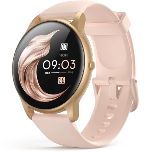 AGPTEK Smartwatch, 1,3 Zoll runde Armbanduhr mit personalisiertem Bildschirm, Musiksteuerung, Herzfrequenz, Schrittzähler, Kalorien, usw. IP68 Wasserdicht Fitness Tracker für iOS und Android, Rosa von AGPTEK