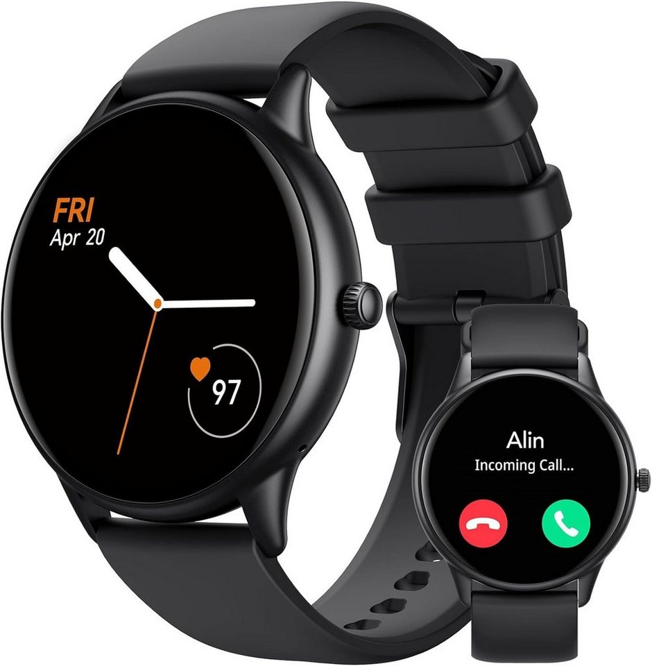 AGPTEK Smartwatch (Andriod iOS), Telefonfunktion Fitness Armbanduhr mit 100+ Sportmodi Schrittzähler von AGPTEK