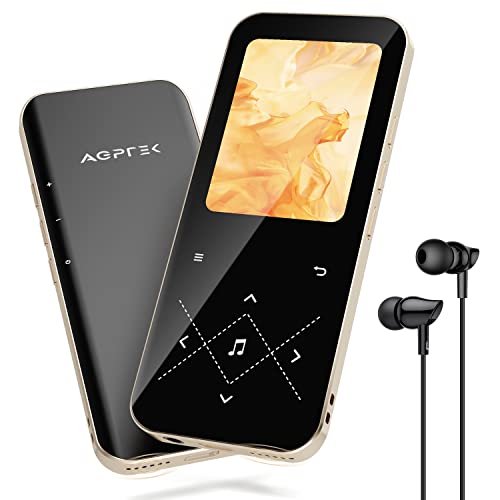 AGPTEK Upgrade 32GB + 64GB Speicherkarte MP3 Player Bluetooth 5.3, HiFi Sound Musik Player mit 2,4 Zoll TFT Farbbildschirm, Kopfhörer, Touch-Tasten, Schwarzgold von AGPTEK