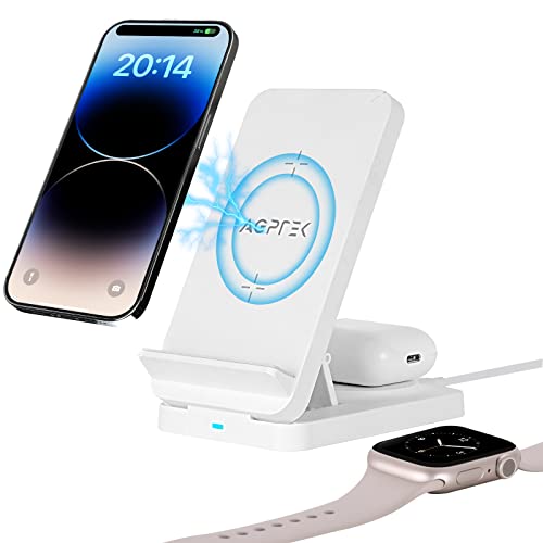 AGPTEK Wireless Charger, 3 in 1 Faltbare kabellose Ladestation 15 W für iPhone 14/13/12/12 Pro/11/XR/XS/X/8, Apple Watch 4/5/6/7/SE, AirPods 2/3/ Pro, für Samsung GalaxyS23/S22/S21/S20/S10/S9/S8, Weiß AGPTEK Wireless Charger, 3 in 1 Faltbare kabellose Ladestation 15 W für iPhone 14/13/12/12 Pro/11/XR/XS/X/8, Apple Watch 4/5/6/7/SE, AirPods 2/3/ Pro, für Samsung GalaxyS23/S22/S21/S20/S10/S9/S8, Weiß von AGPTEK