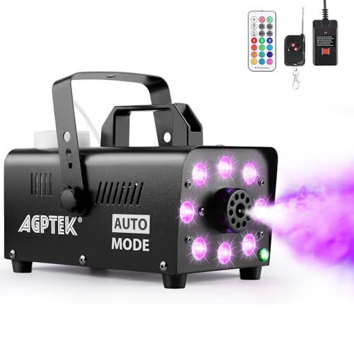 Nebelmaschine, AGPtEK Rauchmaschine mit 13 farbigen LED Lichtern und RGB Effekt, 500W und 2000CFM mit 2 kabelgebundenen und Funkfernbedienungen, perfekt für Hochzeiten, Halloween und Bühnenshows von AGPTEK