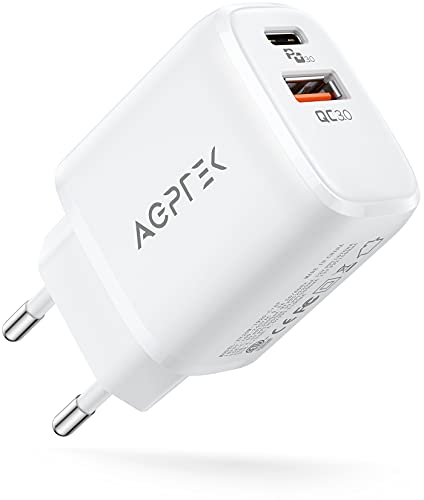 USB C Ladegerät, AGPTEK 20W Dual Port USB C Netzteil, Fast Charger mit USB C und USB A Stecker, kompatibel mit AirPods Pro, iPad, iPhone 12/12 Mini/12 Pro Max/11/XR/X, Sansung, Huawei usw. Weiß von AGPTEK