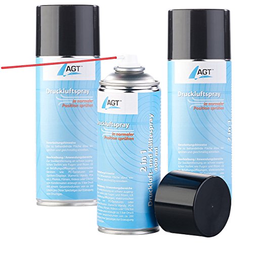 AGT Luftspray: 3er-Set 2in1-Druckluft- und Kältespray bis -40 °C, 400 ml, brennbar (Druckluftreiniger, Druckluft Dose, Sprühflasche) von AGT