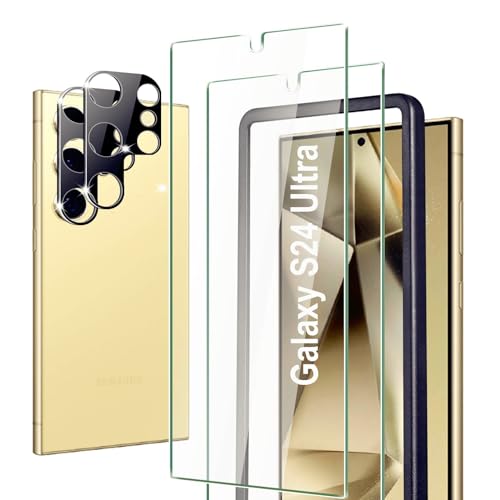 AHABIPERS 2+2 Stück Schutzfolie für Samsung Galaxy S24 Ultra für Panzerglas, HD 9H Härte Schutzglas Displayschutzfolie und Kameraschutz, mit Rahmen Positionierhilfe, Fingerabdruck-ID Unterstützen von AHABIPERS