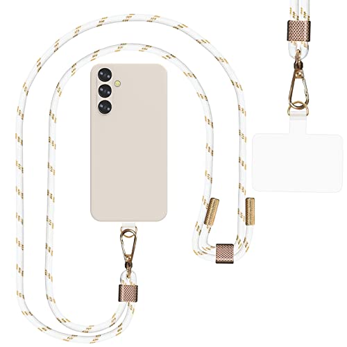 AHABIPERS Flüssige Silikon Hülle für Samsung Galaxy A54 5G Hülle, TPU Case Ultra Dünne Voller Schutz Flüssig Silikon Handyhülle, mit Verstellbarer Nylon Handykette Kit für Samsung A54 - Weiß von AHABIPERS