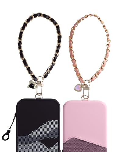 AHABIPERS Handykette Kurz Universal, Leder&Metall Handyanhänger, Handy Schlüsselband, Handschlaufe, Handygurt, Handyband, Kompatibel mit iPhone/Samsung/Jedem Handy/Tasten, 2 Stück - Schwarz&Rosa AHABIPERS Handykette Kurz Universal, Leder&Metall Handyanhänger, Handy Schlüsselband, Handschlaufe, Handygurt, Handyband, Kompatibel mit iPhone/Samsung/Jedem Handy/Tasten, 2 Stück - Schwarz&Rosa von AHABIPERS