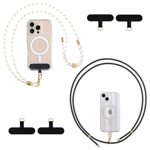AHABIPERS Handykette Universal, 2 Stück Handy Kette mit 4 Universelles Patch, Einstellbar Handyband zum Umhängen aus Nylon und Silikon für iPhone, Samsung und Alle Smartphones - Weiß & Schwarz AHABIPERS Handykette Universal, 2 Stück Handy Kette mit 4 Universelles Patch, Einstellbar Handyband zum Umhängen aus Nylon und Silikon für iPhone, Samsung und Alle Smartphones - Weiß & Schwarz von AHABIPERS