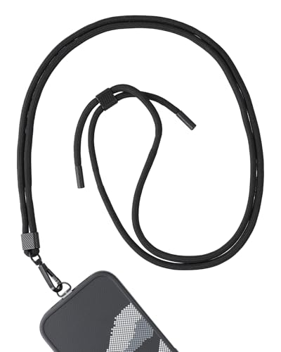 AHABIPERS Handykette Universal, Nylon Handy Kette, Verstellbarer Crossbody Handyschnur, Handy Umhängeband Kompatibel mit Meisten Smartphones, TPU Handy-Patch mit Metallring - ohne Hülle (Schwarz) von AHABIPERS