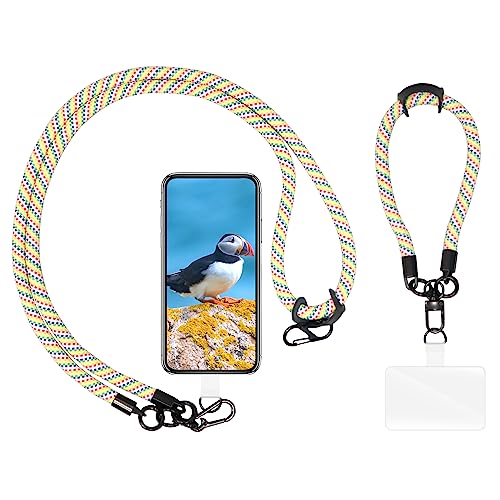 AHABIPERS Handykette Universal, Nylon Handy Kette + am Handgelenk Handy Umhängeband Kompatibel mit Meisten Smartphones, TPU Handy-Patch mit Metallring - ohne Hülle - Regenbogen AHABIPERS Handykette Universal, Nylon Handy Kette + am Handgelenk Handy Umhängeband Kompatibel mit Meisten Smartphones, TPU Handy-Patch mit Metallring - ohne Hülle - Regenbogen von AHABIPERS