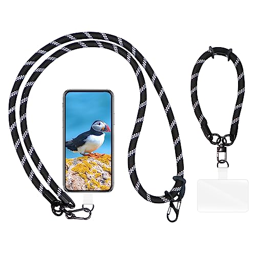 AHABIPERS Handykette Universal, Nylon Handy Kette + am Handgelenk Handy Umhängeband Kompatibel mit Meisten Smartphones, TPU Handy-Patch mit Metallring - ohne Hülle - Schwarz AHABIPERS Handykette Universal, Nylon Handy Kette + am Handgelenk Handy Umhängeband Kompatibel mit Meisten Smartphones, TPU Handy-Patch mit Metallring - ohne Hülle - Schwarz von AHABIPERS