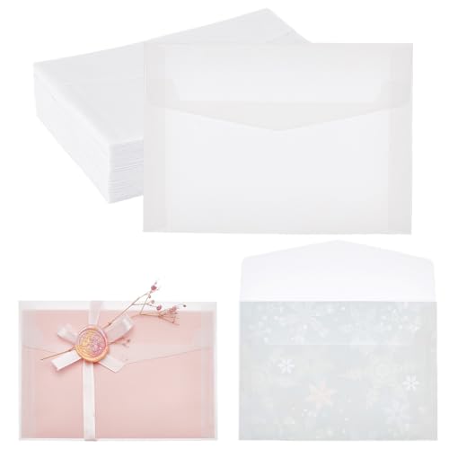 AHANDMAKER 100 Packung Gefaltete Vellum-Umschläge, Pergament-Hochzeitseinladungshüllen, Durchscheinende Vellum-Umschlagjacken, Transparente Hochzeitseinladungs-Jacke Für Party-Einladungen AHANDMAKER 100 Packung Gefaltete Vellum-Umschläge, Pergament-Hochzeitseinladungshüllen, Durchscheinende Vellum-Umschlagjacken, Transparente Hochzeitseinladungs-Jacke Für Party-Einladungen von AHANDMAKER