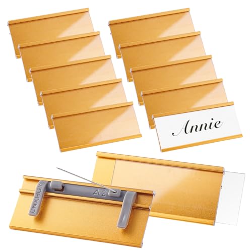AHANDMAKER 12 Stück Aluminium Namensschilder Mit Kartenfach Und Anstecknadel Leere Namensschilder Wiederverwendbare Ausweishalter Benutzerdefinierte Personaletiketten (1.2x2.8in Golden) von AHANDMAKER