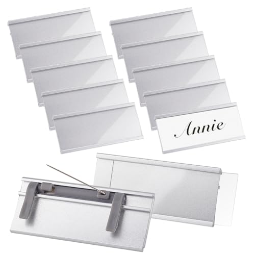 AHANDMAKER 12 Stück Aluminium Namensschilder Mit Kartenfach Und Anstecknadel Leere Namensschilder Wiederverwendbare Ausweishalter Benutzerdefinierte Personaletiketten (1.2x2.8in Platin) von AHANDMAKER