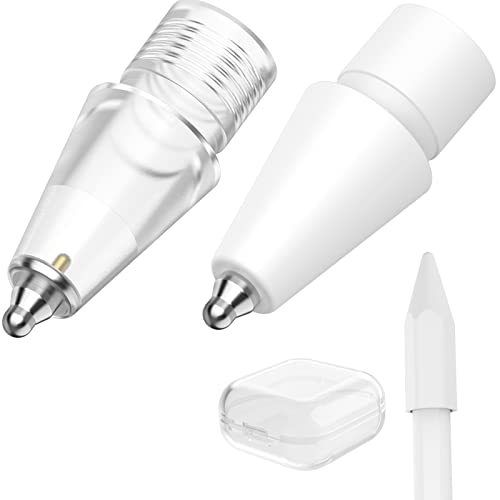 AHASTYLE 2 Pack Apple Pencil Spitzen Verbesserte Ersatzspitzen Keine Abnutzung Feinspitze Präzise Steuerung mit Spitzenschutz Spitzenabdeckung für Apple Pencil 1. & 2. Generation (Weiß + Transparent) von AHASTYLE