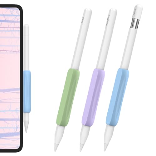 AHASTYLE 3 Stück Apple Pencil Griff für Apple Pencil USB-C und Apple Pencil 2. Generation Silikon Halter Ergonomisch Hülle Zubehör für Apple Pencil 2. Generation & Apple Pencil USB-C (Blau+Grün+Lila) von AHASTYLE