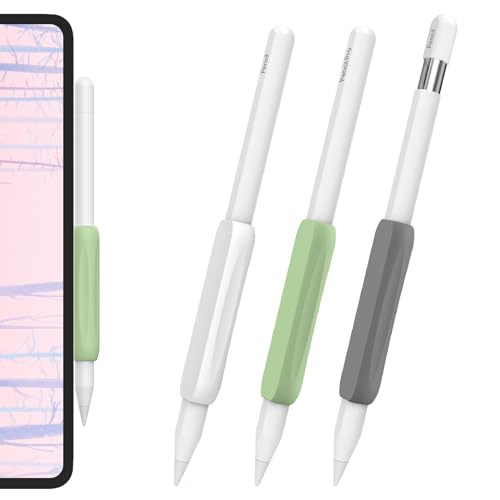 AHASTYLE 3 Stück Apple Pencil Griff Silikon Halter Ergonomisch Hülle Zubehör Grip Kompatibel mit Apple Pencil Pro, Apple Pencil2. Generation und Apple Pencil USB-C (Weiß+Grau+Grün) von AHASTYLE