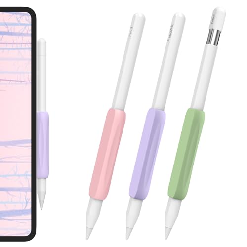 AHASTYLE 3 Stück Apple Pencil Griff Silikon Halter Ergonomisch Hülle Zubehör Grip Kompatibel mit Apple Pencil Pro, Apple Pencil2. Generation und Apple Pencil USB-C (Rosa+Lila+Grün) von AHASTYLE