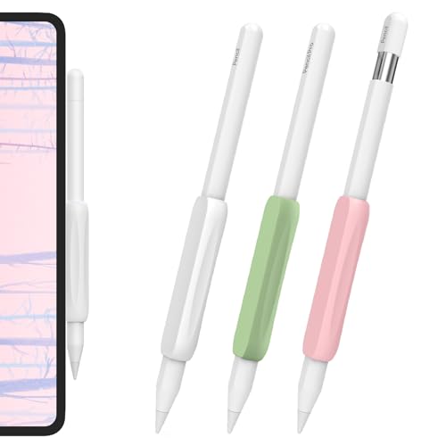 AHASTYLE 3 Stück Apple Pencil Griff Silikon Halter Ergonomisch Hülle Zubehör Grip Kompatibel mit Apple Pencil Pro, Apple Pencil2. Generation und Apple Pencil USB-C (Weiß+Grün+Rosa) von AHASTYLE