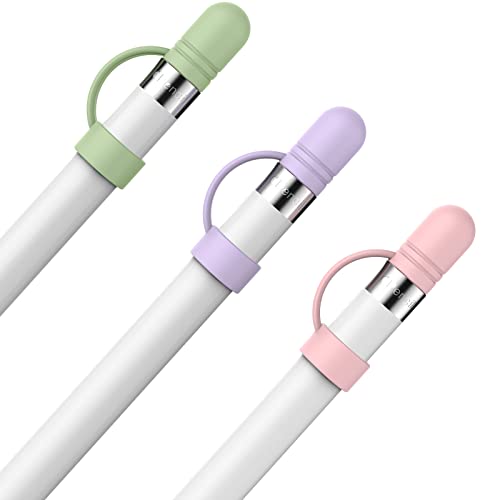 AHASTYLE 3 Stück Apple Pencil Kappe Silikon Cap Anti-Lost Ersatzkappe Zubehör Kompatibel mit Apple Pencil 1. Generation (Rosa+Lila+Avocadogrün) von AHASTYLE