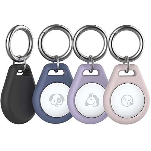 AHASTYLE 4er Pack AirTags Schlüsselanhänger, Silikon Hülle Case Zubehör mit Anhänger für Apple AirTag Locator Tracker【AirTags Nicht Enthalten】 (Schwarz+Mitternachtsblau+Lavendel+Rosa, 4er Pack) von AHASTYLE