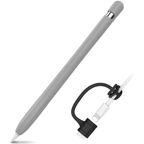 AHASTYLE Apple Pencil 1 Silikonhülle Ärmel Anti-Rutsch Schutzhülle Haut [Kabel Adapter Tether Hinzugefügt] Kompatibel mit Apple Pencil 1st Erzeugung (1 Pack, Grau) von AHASTYLE