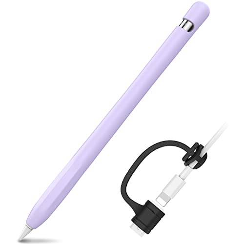 AHASTYLE Apple Pencil 1 Silikonhülle Ärmel Anti-Rutsch Schutzhülle Haut [Kabel Adapter Tether Hinzugefügt] Kompatibel mit Apple Pencil 1st Erzeugung (1 Pack, Lavendel) von AHASTYLE