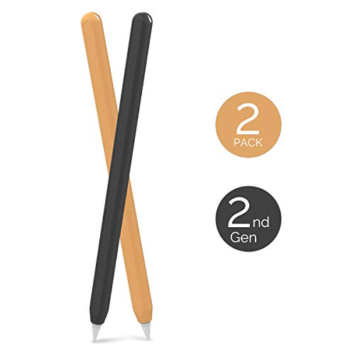 AHASTYLE Apple Pencil Hülle Silikon Apple Pencil Case Ultra Dünn Apple Pencil Abdeckung Kompatibel mit Apple Pencil 2. Generation, iPad Pro 11"/ 12,9" 2021/2020/ 2018 (2 Pack, Schwarz & Orange) von AHASTYLE