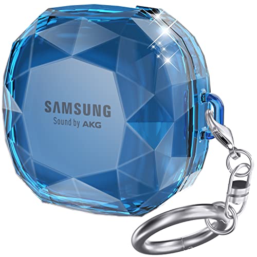 AHASTYLE Crystal Hülle für Samsung Galaxy Buds Live & Galaxy Buds Pro & Galaxy Buds 2 & Galaxy Buds 2 Pro Case Hartes Stoßfest Schutzhülle mit Schlüsselanhänger (Klares Blau) von AHASTYLE