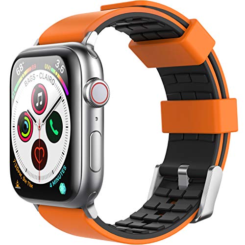 AHASTYLE Duotone Armband für Apple Watch Series 7 41 mm, 40 mm, 38 mm, atmungsaktives Silikonarmband, kompatibel mit iWatch Series SE 7/6/5/4/3/2/1 (41mm/40mm/38mm, Orange, Schwarz) von AHASTYLE