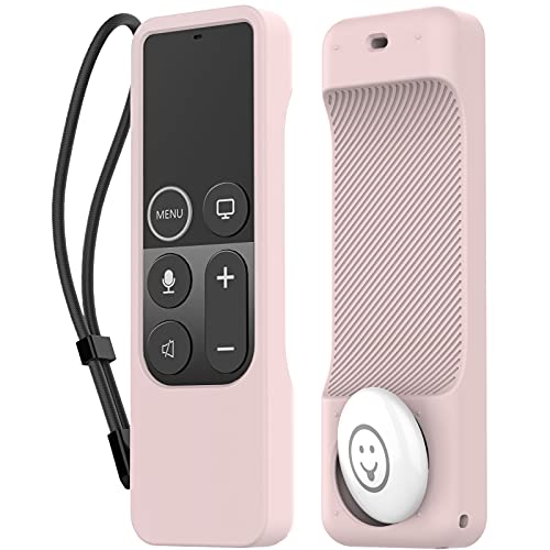 AHASTYLE Fernbedienung Hülle für Apple TV 4K 4. Generation Siri Remote mit Externer AirTag Halter【AirTag Nicht Enthalten】, Silikone Remote Case für Apple TV 4K 4. Generation Fernbedienung (Rosa) von AHASTYLE