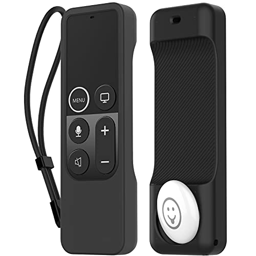 AHASTYLE Fernbedienung Hülle für Apple TV 4K 4. Generation Siri Remote mit Externer AirTag Halter【AirTag Nicht Enthalten】, Silikone Remote Case für Apple TV 4K 4. Generation Fernbedienung (Schwarz) von AHASTYLE