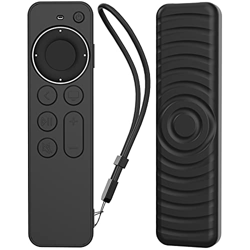 AHASTYLE Fernbedienung Hülle für Apple TV Siri Remote Control 4K 2021, Welligkeit Anti-Rutsch Silikone Remote Case für Apple TV 4K 2021 (Schwarz) von AHASTYLE