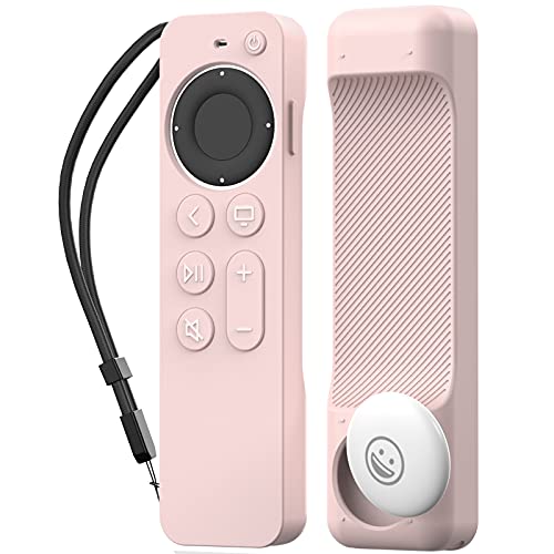 AHASTYLE Fernbedienung Hülle für Apple TV Siri Remote Control 4K 2021 Mit AirTag Halter, Voller Schutz Silikone Case für Apple TV 4K 2021 und AirTag (Rosa) von AHASTYLE