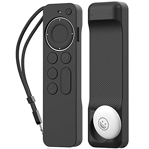 AHASTYLE Fernbedienung Hülle für Apple TV Siri Remote Control 4K 2021 mit AirTag Halter【AirTag Nicht Enthalten】, Voller Schutz Silikone Remote Case für Apple TV 4K 2021 und AirTag (Schwarz) von AHASTYLE