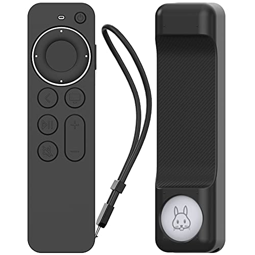 AHASTYLE Fernbedienung Hülle für Apple TV Siri Remote Control 4K 2021 mit AirTag Halter【AirTag Nicht Enthalten】 Voller Schutz Silikone Remote Case für Apple TV 4K 2021 und AirTag (Schwarz) von AHASTYLE