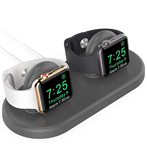 AHASTYLE Ladestation für 2 Apple Watch [Ladegerät Nicht enthalten] Halterung Kompatibel mit Apple Watch 8/7/SE/6/5/4/3/2/1 (45/44/42/41/40/38mm), Unterstützt den Night-Stand Modus (Dunkelgrau) von AHASTYLE