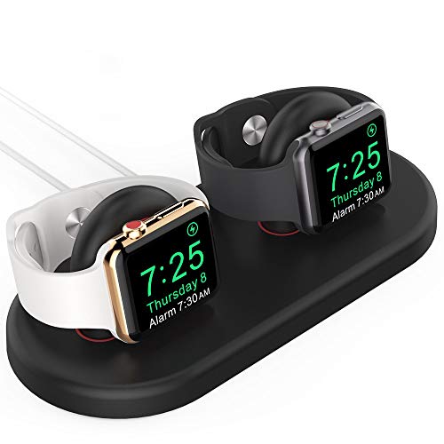 AHASTYLE Ladestation für 2 Apple Watch [Ladegerät Nicht enthalten] Silikon Dock für Apple Watch Ultra 2, Ultra, SE2, SE, Series 10 9 8 7 6 5 4 3 2 1 (49/46/45/44/42/41/40/38mm) (Schwarz) von AHASTYLE
