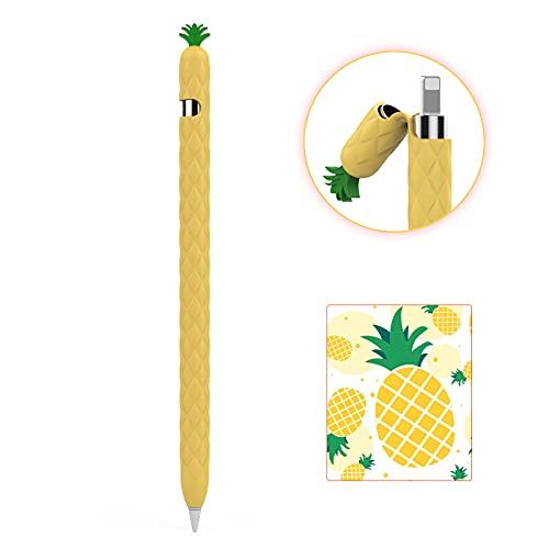 AHASTYLE Silikon Hülle für Apple Pencil 1 Fruchtdesign Ärmel Sanft Schutzhülle Griff Zubehör Kompatibel mit Apple Pencil 1. Generation (Ananas Gelbe) von AHASTYLE