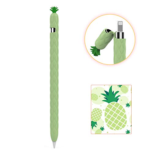 AHASTYLE Silikon Hülle für Apple Pencil 1 Fruchtdesign Ärmel Sanft Schutzhülle Griff Zubehör Kompatibel mit Apple Pencil 1. Generation (Ananas Grüne) von AHASTYLE